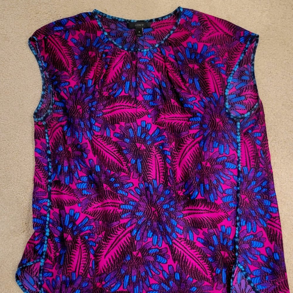 J Crew Pink Blue Print Blouse 8